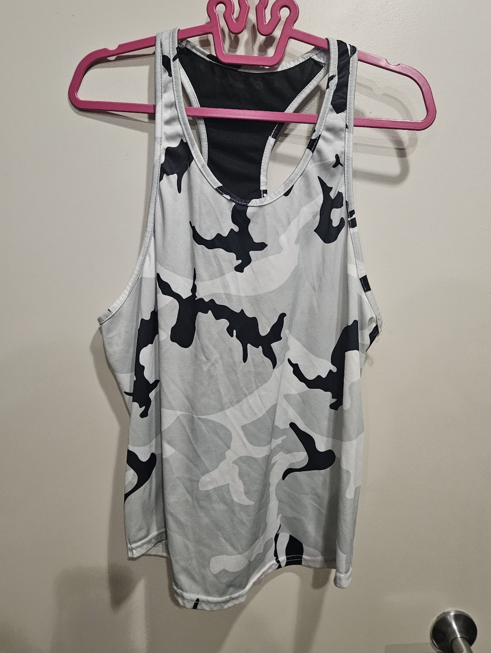 Men’s White & Black Camo Racerback Tank Top 2XL